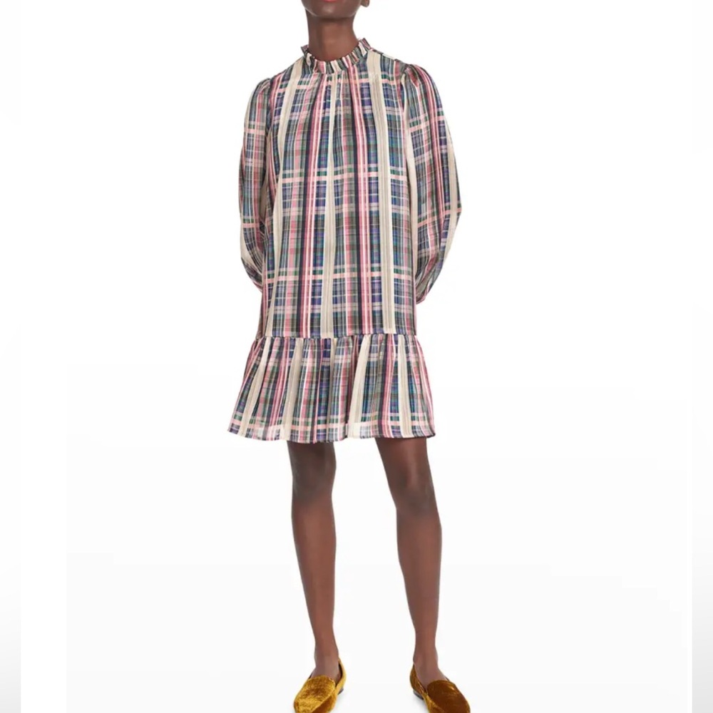 Corey Lynn Calter Magnolia Plaid Metallic Stripe Dress Medium